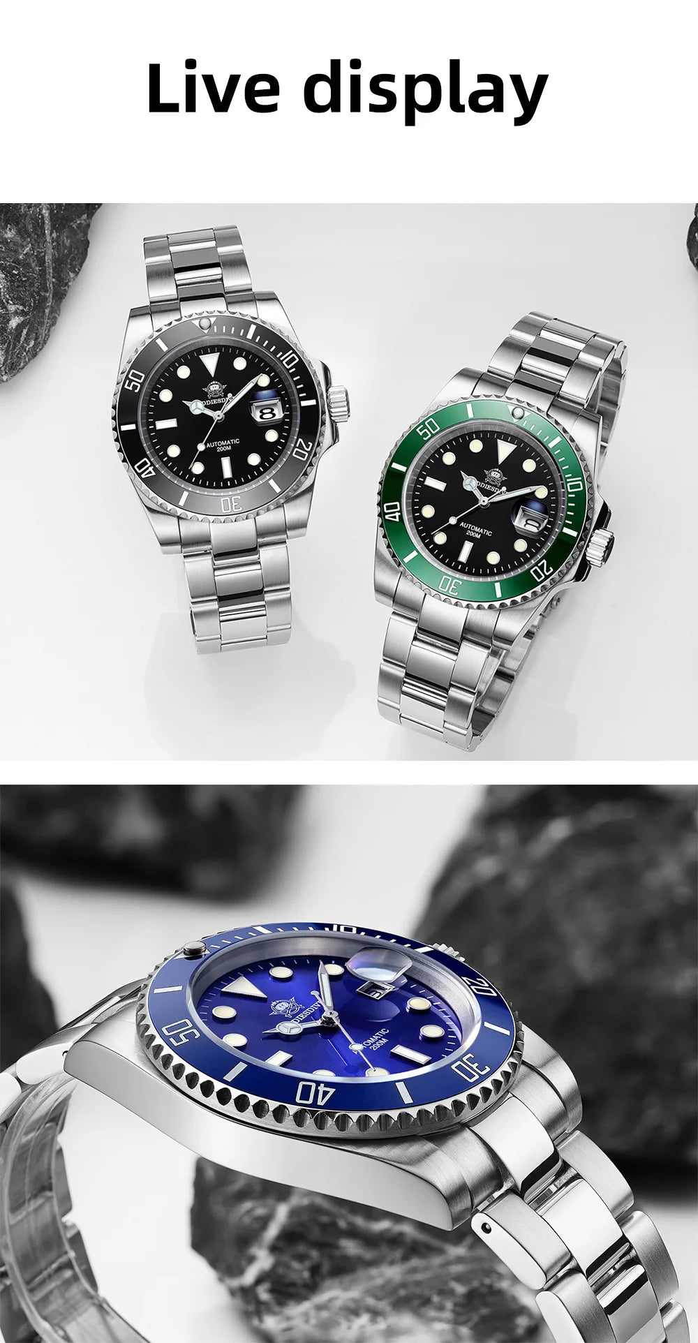 ADDIESDIVE Luxury Men's Automatic Watch 8215 Mechanical Watch BGW9 Luminous Sapphire Glass Diver's Watch Men Analog Watch AD2503