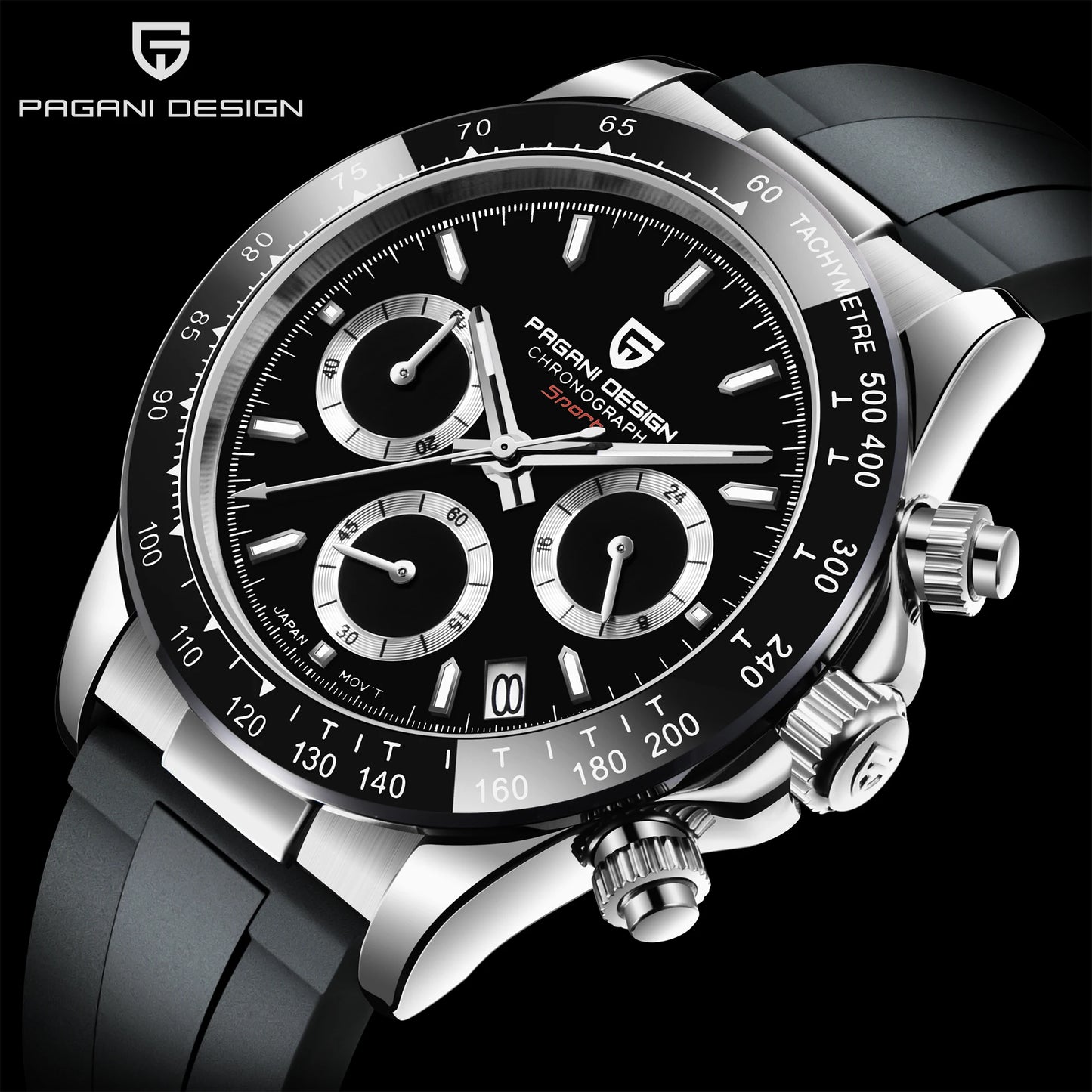 PAGANI DESIGN 1664 Luxury Automatic Mechanical Men's Watch VK63 movement AR Sapphire Crystal Rubber 100m Waterproof Men's Watch