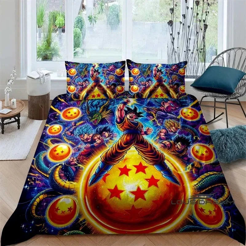 Ložní souprava s potiskem v motivu Cartoon/Anime Son Goku Dragon Ball: tato měkká a pohodlná sada obsahuje povlak na přikrývku a povlak na polštář