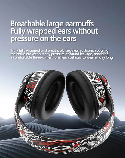 P85 Graffiti Wireless Headset Bluetooth 5.3 Gamer Headphones with Microphone Overhead Headphone with LED Light Foldable FM Radio