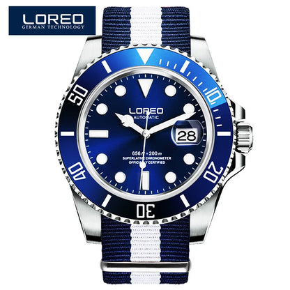 LOREO Original Men's Business Watch 20ATM Waterproof Wristwatch Top Brand Casual Sport Seagull Automatic Mechanical Watch Men