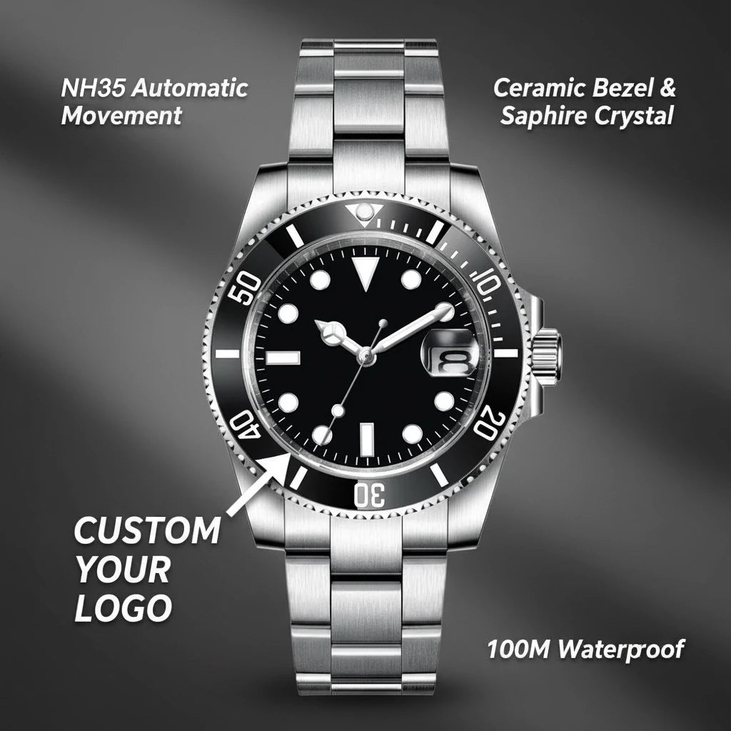 Corgeut 40mm  Luxury Business NH35 Men's automatic mechanical Diving Watch, ceramic bezel, sapphire crystal, 100m waterproof.
