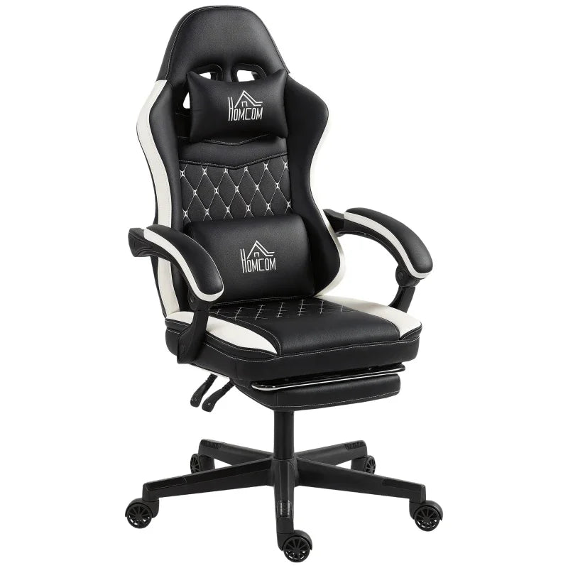 Gaming Chair with Footrest, Computer Chair with Headrest & Cushions, Faux Leather Upholstery, Swivel, Height-Adjustable