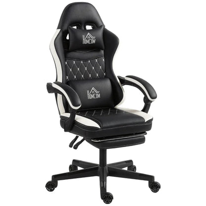 Gaming Chair with Footrest, Computer Chair with Headrest & Cushions, Faux Leather Upholstery, Swivel, Height-Adjustable