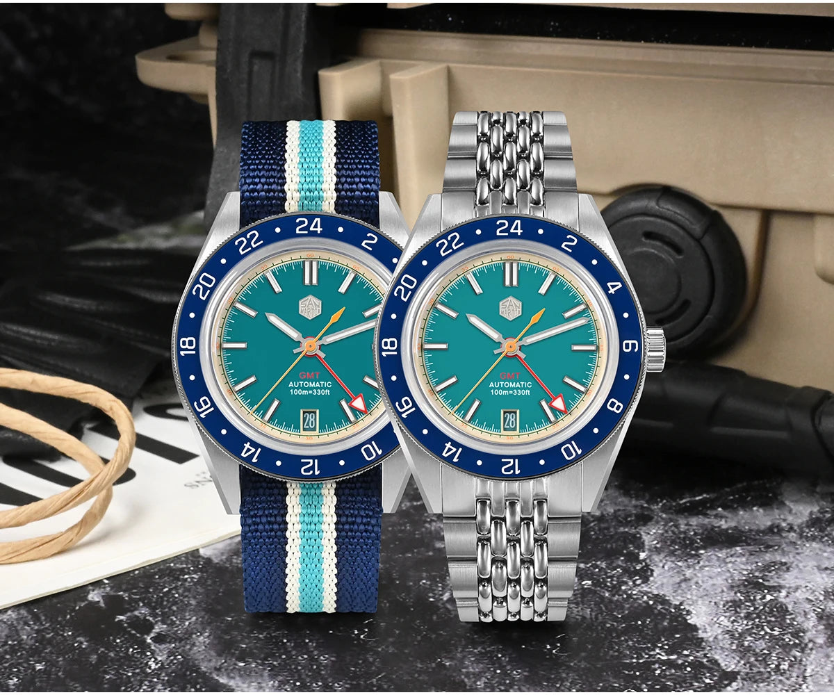 San Martin Original Design Fashion GMT 39.5mm Men Sports Watch Japan NH34 Automatic Mechanical Waterproof 100m SN0116 Reloj