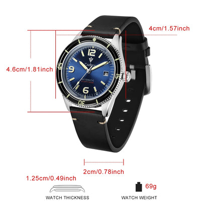 CADISEN 2026 Watch Men Mechanical Wristwatches MIYOTA 8215 Movement Genuine Leather Strap Waterproof Luminous Red Mens Watches