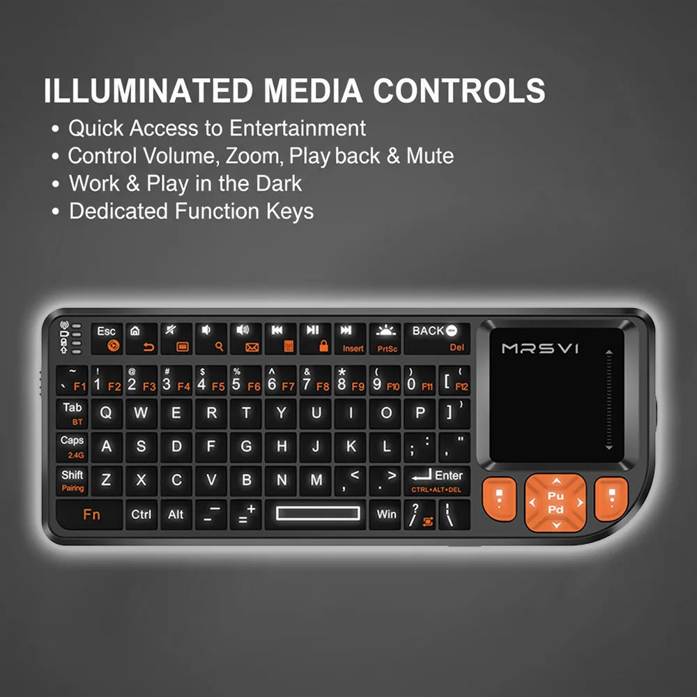 MRSVI Mini Bluetooth Keyboard A8 PLUS, Backlit 2.4GHz Wireless Keyboard with Touchpad for Android TV Box, Mac, Laptop, Windows