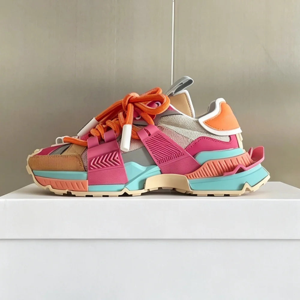 2026 Fashion Women Sneakers Size 35-46 High Quality Platform Sneakers Men Casual Shoes Sports Running Shoes Lace-Up Patchwork