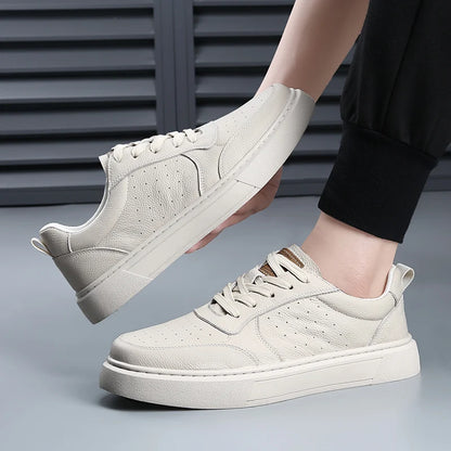 DIMANYU Sneakers da uomo in vera pelle - Nuove scarpe casual estive da uomo con plateau, allacciate, semplici, alla moda e traspiranti