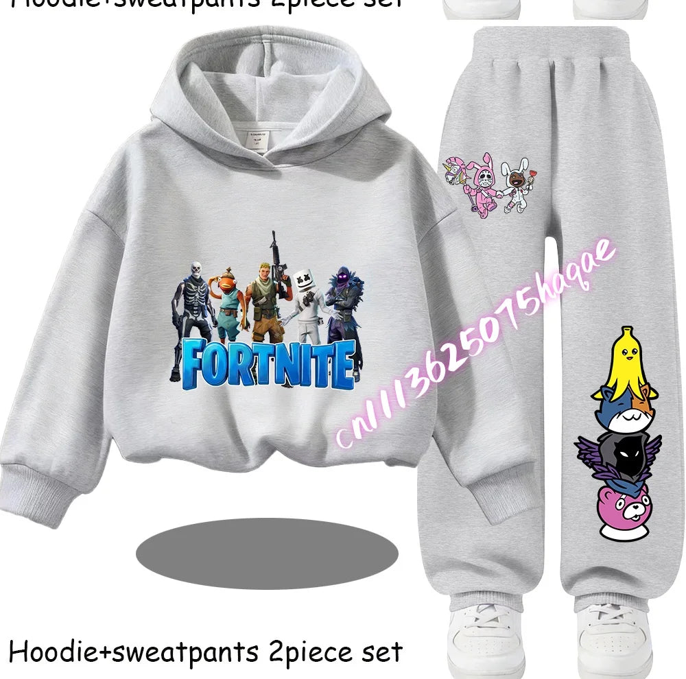Fortnite Printed Children's Hoodies Cartoon Comfortable 2pcs Suit Loose Long Sleeve Tops with Pants Autumn Winter Clothes Gift