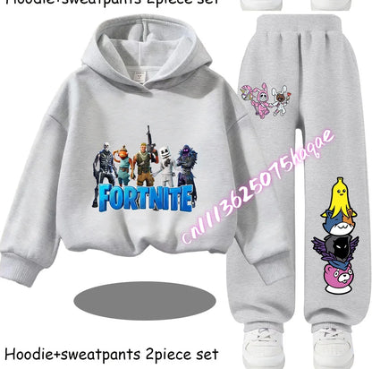 Fortnite Printed Children's Hoodies Cartoon Comfortable 2pcs Suit Loose Long Sleeve Tops with Pants Autumn Winter Clothes Gift