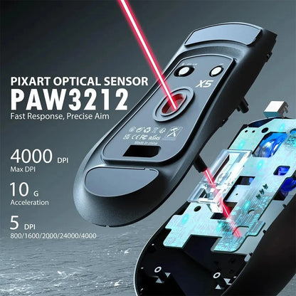 ATTACK SHARK X5 49g wireless Gaming Mouse,Bluetooth Tri-mode,PixArt Optical Sensor for PC/MAC/Wins