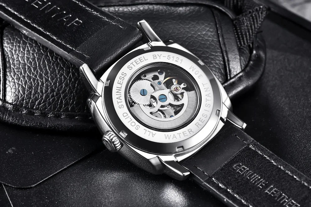 BENYAR Watch for Men Luxury Skeleton Tourbillon Automatic Mechanical Men's Watch 30M Waterproof Leather Strap Sports Reloj Hombre