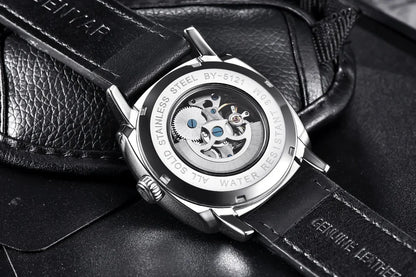 BENYAR Watch for Men Luxury Skeleton Tourbillon Automatic Mechanical Men's Watch 30M Waterproof Leather Strap Sports Reloj Hombre