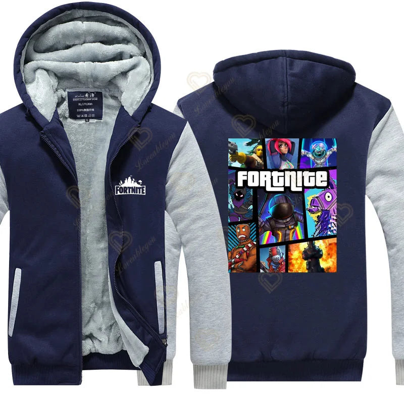 Winter Warm Fortnite Luminescent Hoodies Men Women Game Cosplay Sweatshirts Thick Fleece Zipper Couple Jacket & Coat