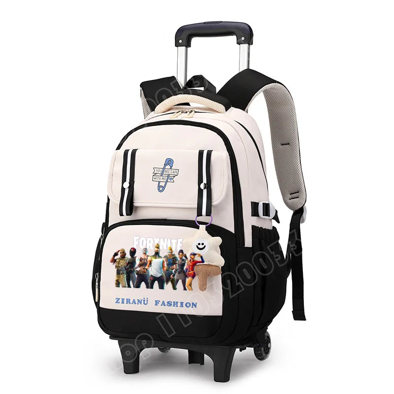 Mochila Escolar com Rodas Fortnite, Grande Capacidade, Impermeável, Leve e Minimalista, para Portátil, Escola e Viagens Casuais