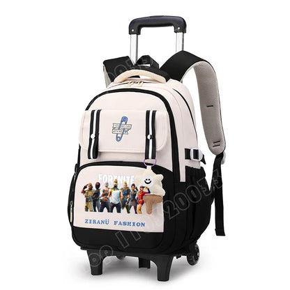 Mochila Escolar com Rodas Fortnite, Grande Capacidade, Impermeável, Leve e Minimalista, para Portátil, Escola e Viagens Casuais