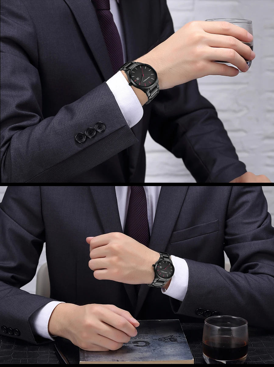 Ceas pentru bărbați Hannah Martin, carcasă din oțel inoxidabil, mecanism cu cuarț, cadran de 41 mm, stil profesional, cu afișaj calendar (imitație)