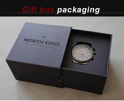 NORTH EDGE 2025 LONGWINGS Men Quartz Watch Solar Powered Stopwatch Waterproof 50M 316 Full Stainless Steel Luminous Pilot Watch