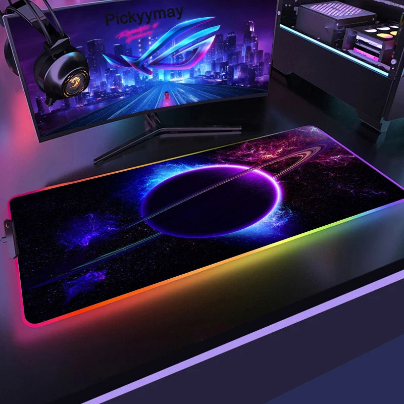 Velká RGB herní podložka pod myš, LED podložka pod myš pro hráče, podložka na stůl k PC, RGB podložka pod klávesnici XXL 90x40cm