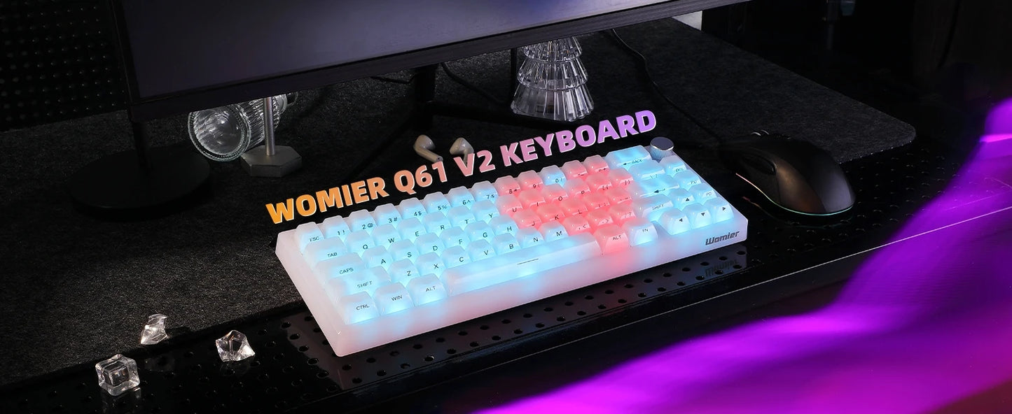 Womier Q61 V2 Wireless 65% Mechanical Keyboard with Knob VIA Programmable Support Tri-Mode BT/2.4G/USB-C Hot-Swap RGB for Mac/PC