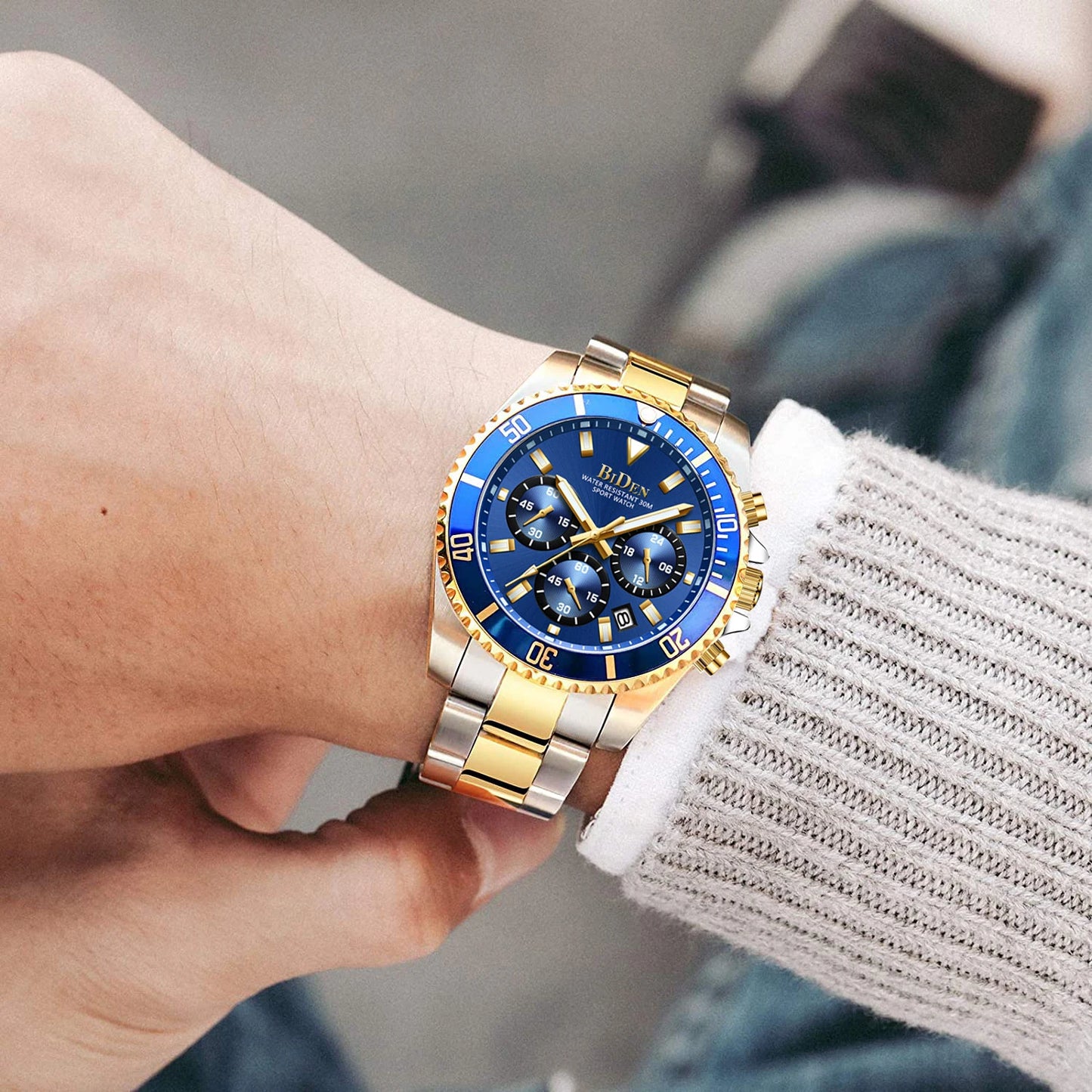 BIDEN Multi-functional men's quartz watch luxury waterproof night light business style diving series casual fashion watch
