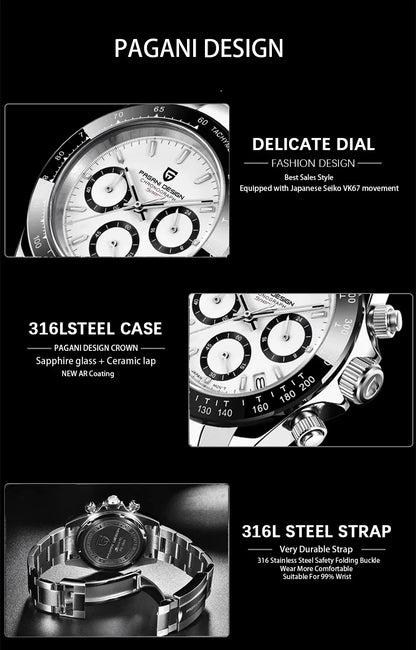 Neue PAGANI DESIGN PD1644 Luxus-Quarzuhr für Herren mit automatischem Datum, sportliche Armbanduhr, 100m wasserdicht, Chronograph, Herrengeschenk