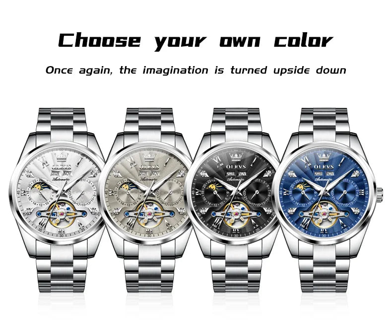 OLEVS 7028 Automatic Mechanical Men's Watch Tourbillon Dial Multifunctional Date Waterproof Luminous Watch for Men