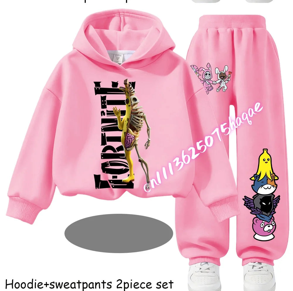 Fortnite Printed Children's Hoodies Cartoon Comfortable 2pcs Suit Loose Long Sleeve Tops with Pants Autumn Winter Clothes Gift