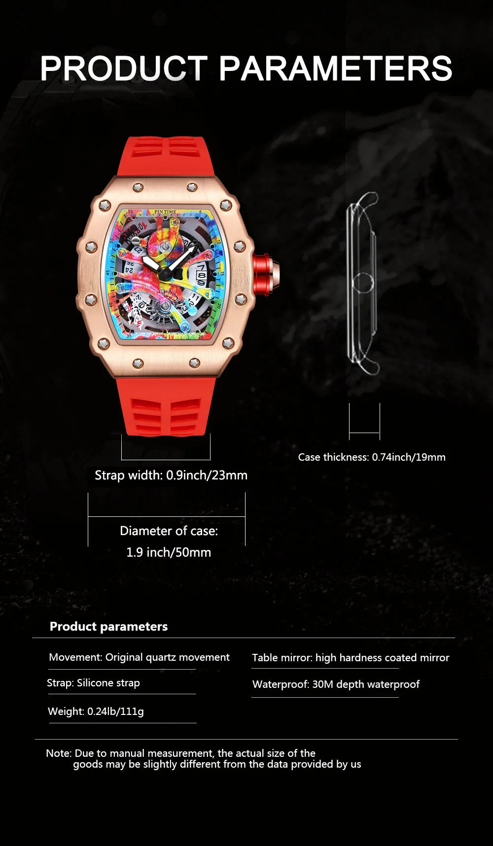 New Cool Men's Watches Luxury Fashion Silicone Tonneau Watch Skeleton Waterproof Quartz Wristwatches Clock Relogio Masculino