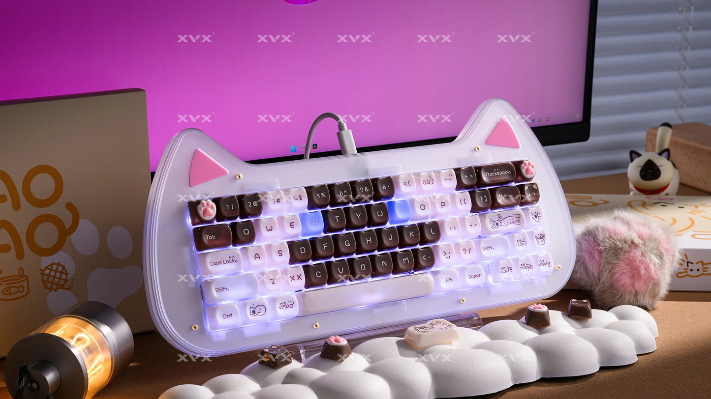XVX 148 Keys Cat Theme Keycaps MAO Profile Key Cap Korean Glossy Cute Keycap for Keyboard 61 64 68 78 87 96 98 104 108