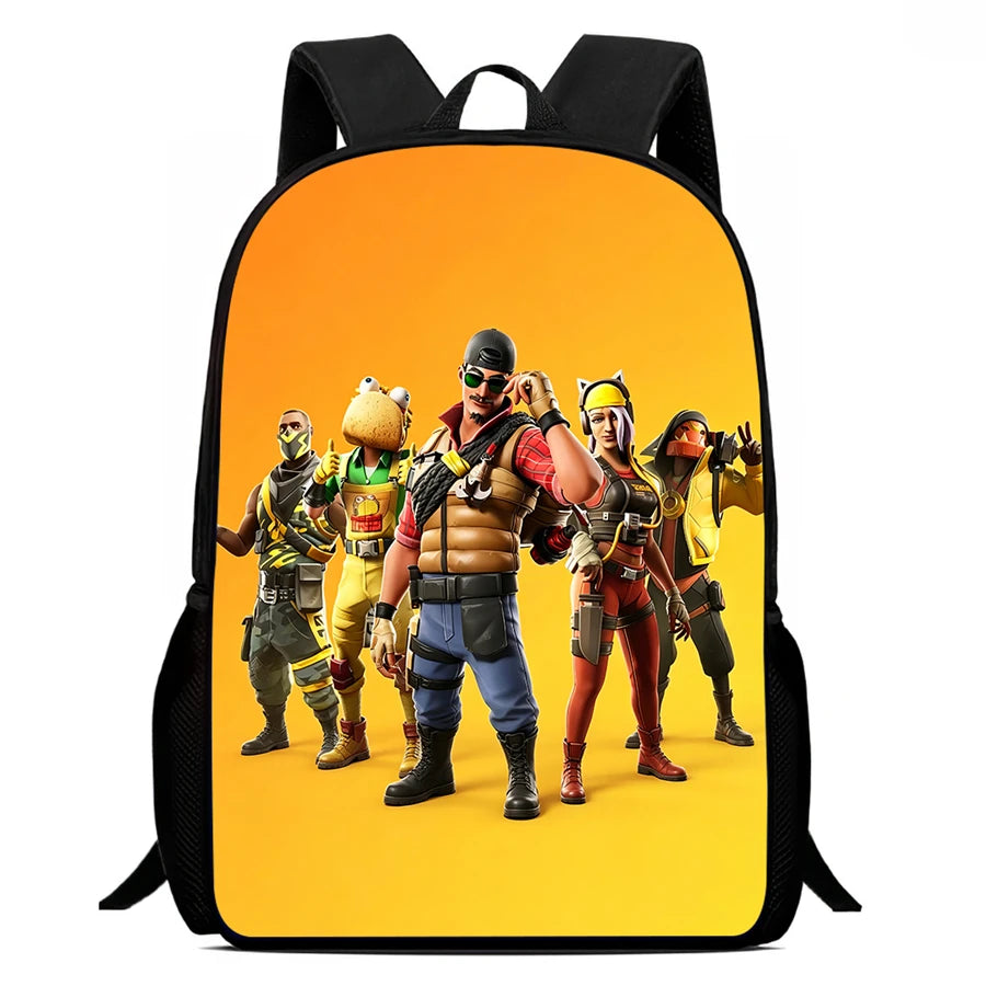 Mochila leve Fortnite Cartoon de 15 polegadas com alças ajustáveis para crianças, saco escolar diário para meninos e meninas dos 5 aos 9 anos