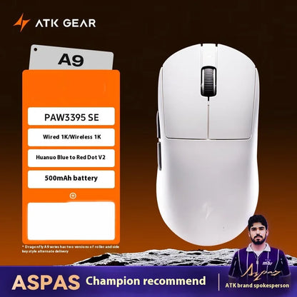 ATK A9 Ultra Wireless Gaming Mouse Tri-Mode 8K, 53g Lightweight Gaming Mouse with Bluetooth, 2.4GHz & Wired, Esports Mouse for PC