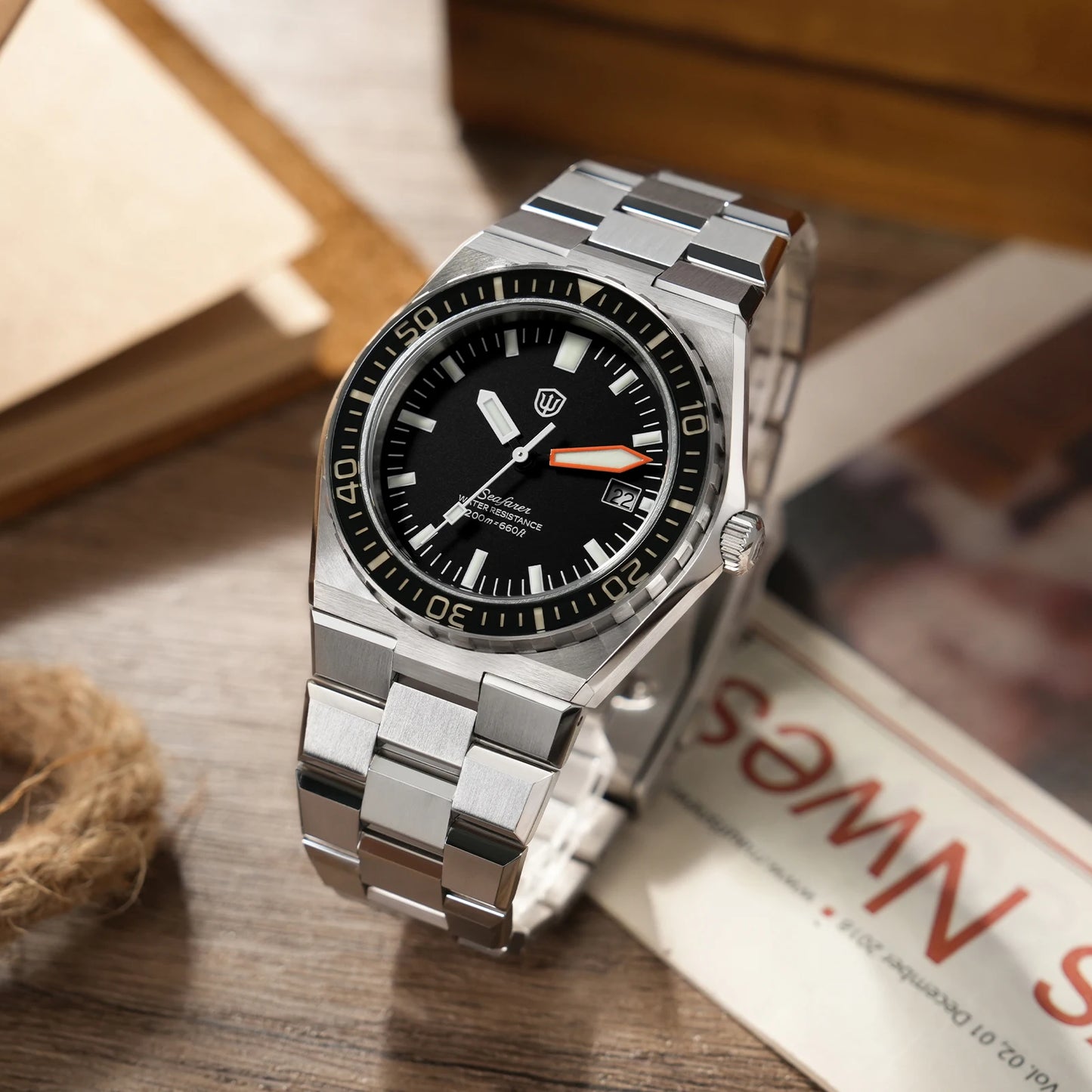 Watchdives WD0017 41mm Men Watch Ronda 515 VH31 Sweep Second Quartz Watches Sapphire Crystal 200M Waterproof Stainless Steel