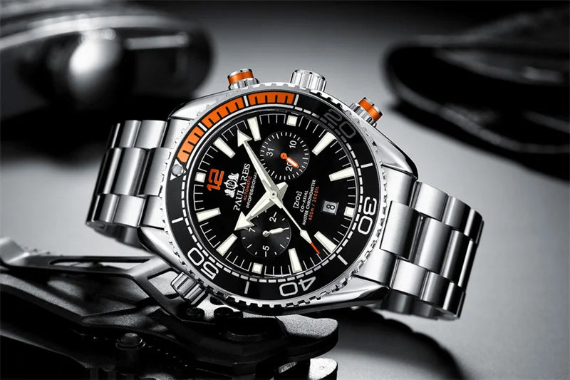 PAULAREIS P Brand Luxury Automatic Watch Men Fashion Calendar Waterproof Luminous Watch Stainless Steel Mechanical Watches Mens