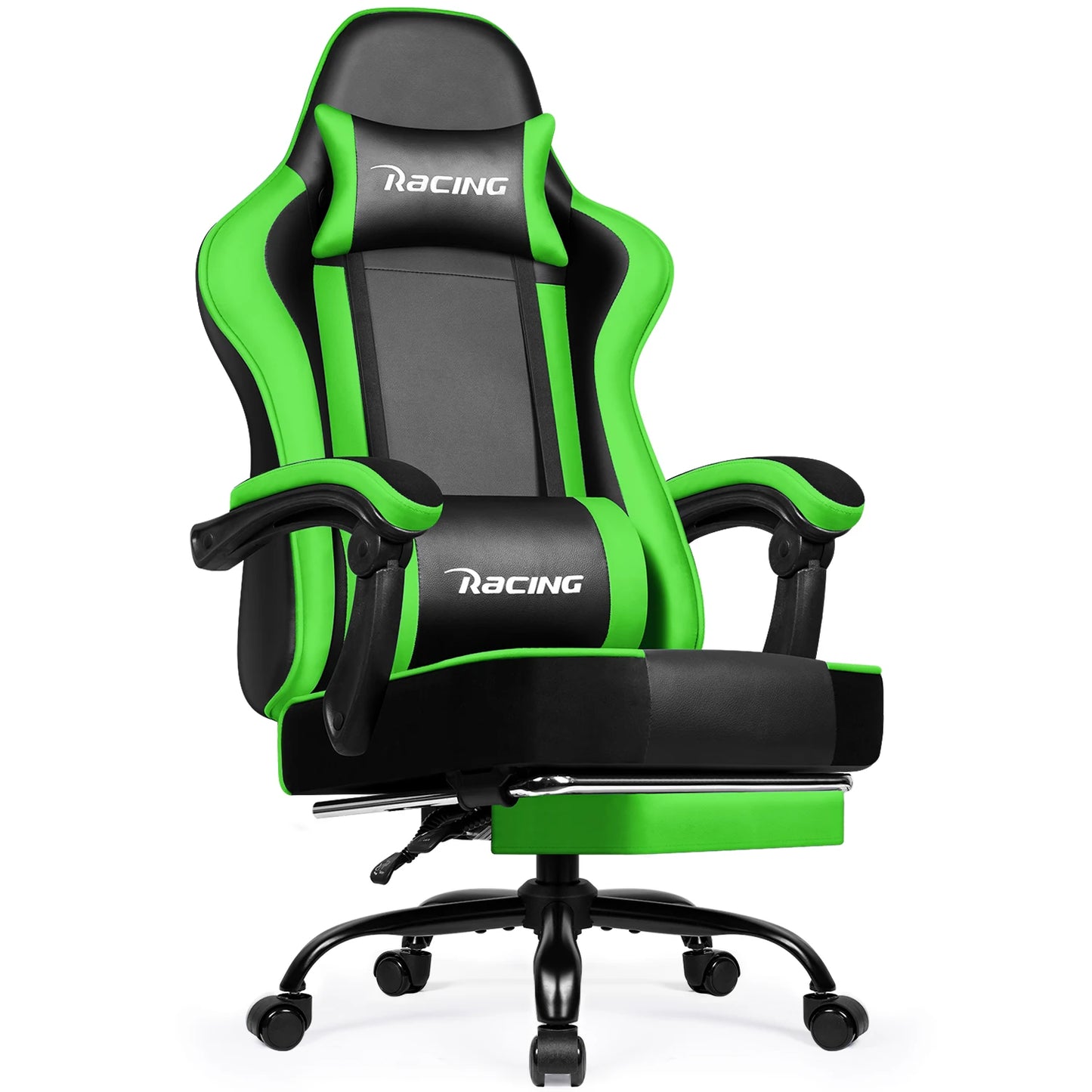 Daccormax Ergonomic Gaming Chair with Footrest, Reclining 170°, PU Leather Racing Chair with Lumbar Support and Headrest