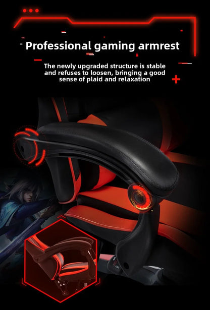 Ergonomic Gaming Chair with Lumbar Support Pillow, Adjustable Footrest, Reclining Computer Gaming Chair, PU Leather Office Gaming Chair with Adjustable Height