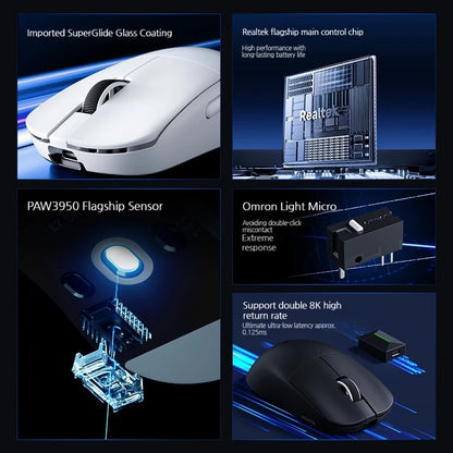 MCHOSE L7 Ultra+ Medium Large håndmus til gaming, e-sport, PAW3950, trådløs med tre tilstande, let kontormus med dual-drive til computer