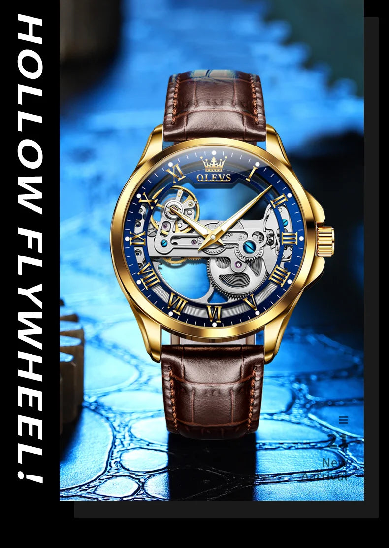 OLEVS 6661 Men's Top Brand Luxury All-Transparent Hollow Mechanical Watch, Original Fashion, Waterproof Classic Design