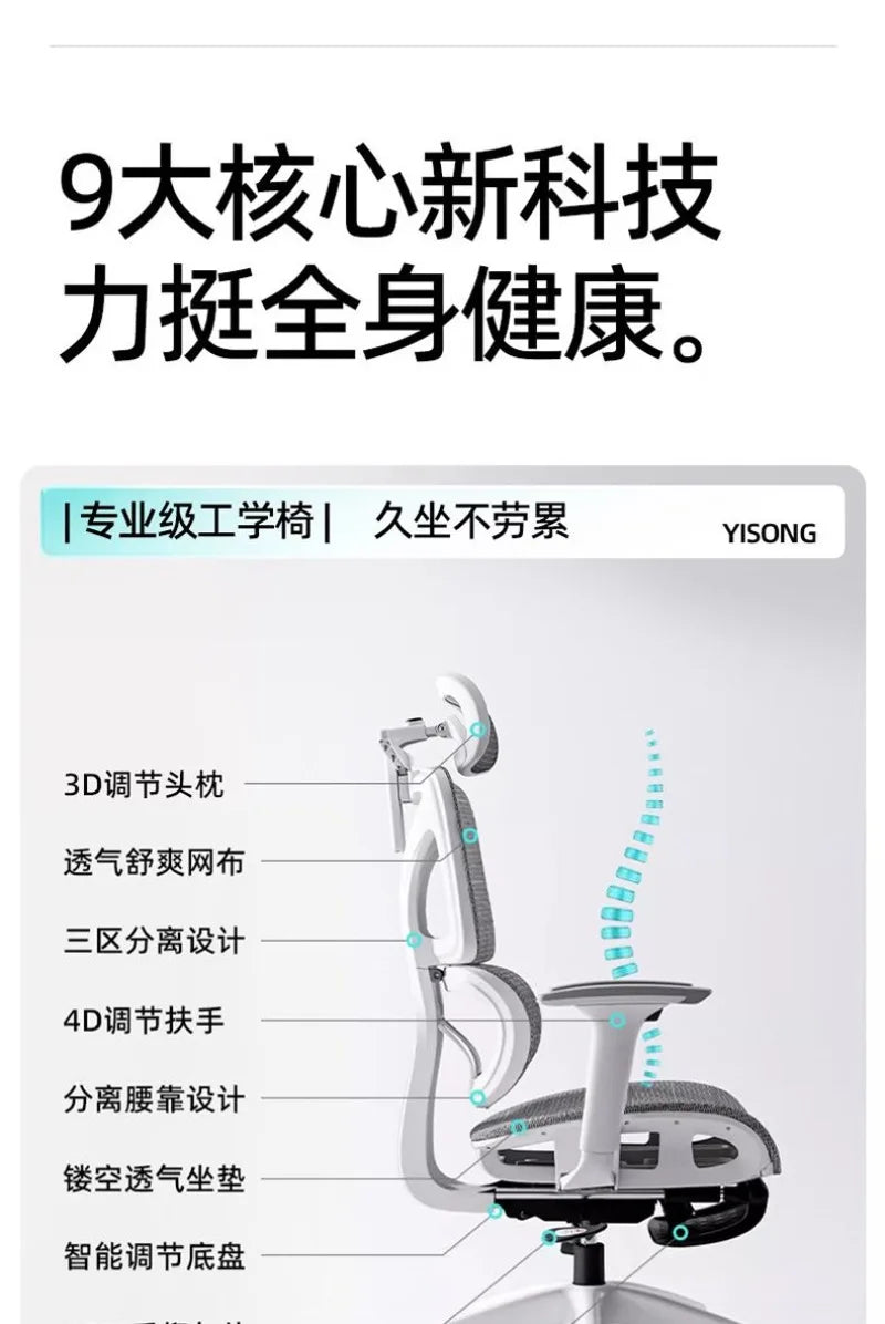 Sedia da studio ergonomica e confortevole, supporto lombare per lunghi periodi da seduti, sedia regolabile in altezza, sedia da ufficio girevole per computer a casa