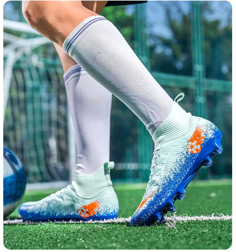 Uomo Donna Scarpe da calcio alte Antiscivolo Sneakers da calcio Traspiranti Scarpe da allenamento per futsal Scarpe da calcio da esterno su erba con tacchetti alla caviglia