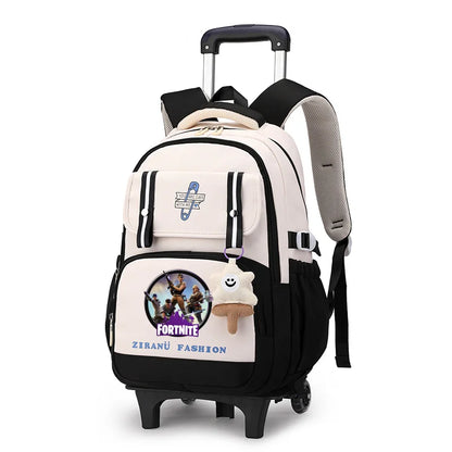 Mochila Escolar com Rodas Fortnite, Grande Capacidade, Impermeável, Leve e Minimalista, para Portátil, Escola e Viagens Casuais