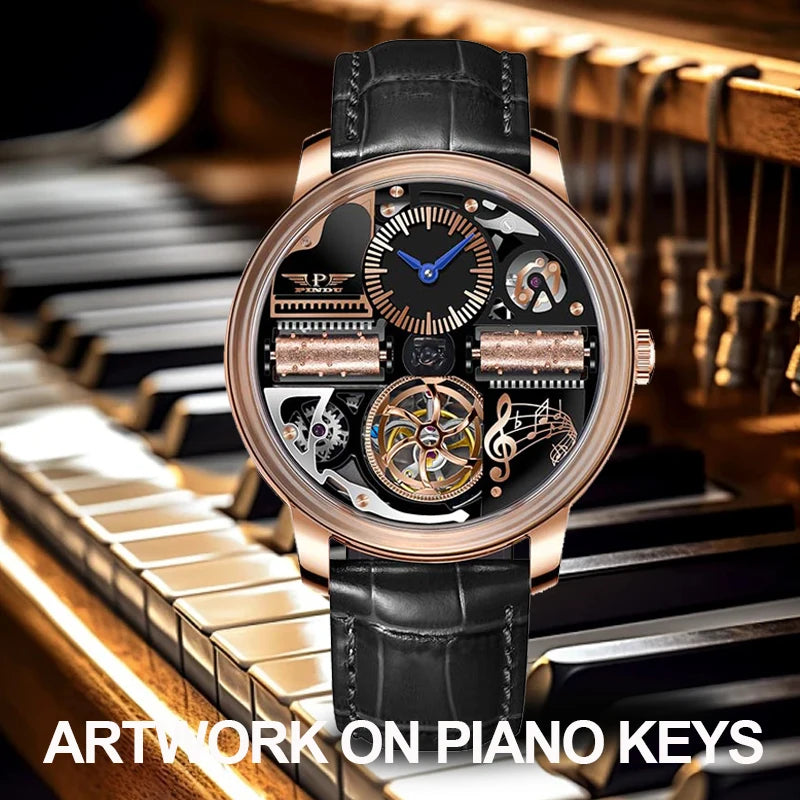 2025 NEW PINDU Design Music Series Machinery Watch Men Movement Stainless Steel Sapphire Glass Top Luxury Automatic Watch Hollow