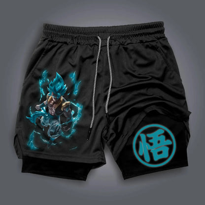 Dragon Ball Peripherie bedruckte Double-Shorts Majin Buu GOKU – amerikanische Sport-Shorts, bequeme, lockere und atmungsaktive Sommerhose für Herren