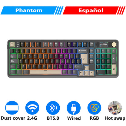 Clavier mécanique RK ROYAL KLUDGE S98 avec écran TFT en surface, 98 touches, RGB, BT 5.0/2,4 GHz/USB-C, clavier gaming sans fil, remplaçable à chaud
