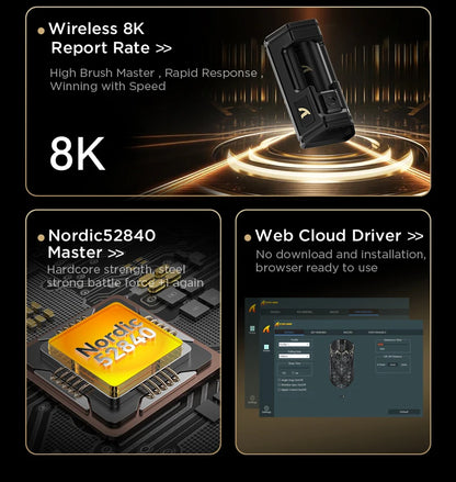 ATTACK SHARK R5 Ultra Carbon Fiber kabellose Gaming-Maus, PixArt PAW3950MAX Gaming-Sensor, 42000DPI, 8000Hz, MCU Nordic 52840