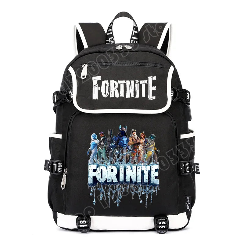 Mochila Fortnite de Grande Capacidade, Saco de Ombro Casual com Porta USB, Unissexo, Estilo Anime, para Estudantes, Nova Mala Escolar Elegante, Presente de Papelaria