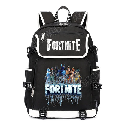 Mochila Fortnite de Grande Capacidade, Saco de Ombro Casual com Porta USB, Unissexo, Estilo Anime, para Estudantes, Nova Mala Escolar Elegante, Presente de Papelaria
