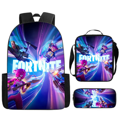 Cute Cartoon 3pcs Set School Backpack with Lunch Bag and Pencil Case, Large Anime Fortnite Kids School Bags for Boys and Girls