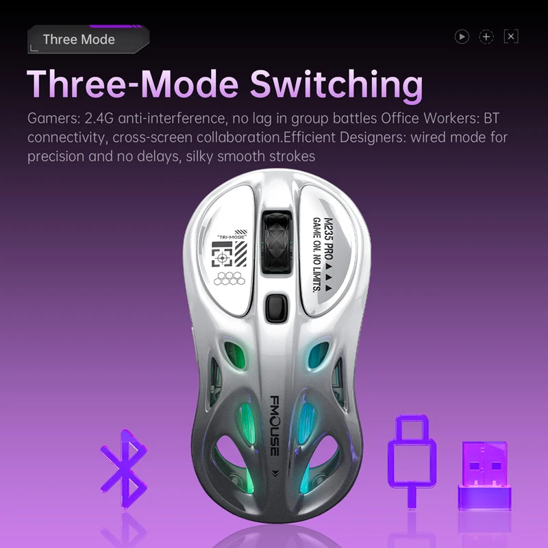 Kabellose 2.4G Tri-Mode RGB Gaming-Maus mit leichtem Hohl-Design, Chroma-Beleuchtung, kabelgebunden, Bluetooth, E-Sports-Maus-Controller